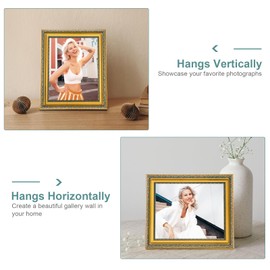 GULETHUN 5x7 Frame, Vintage Picture Frames, Home Decor Antique Gallery Poster Photo Frames 5 by 7, Ornate Gold Dimensional Floral Carvings with Blue Accent, Horizontal or Vertical Display