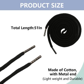 BOROLA 1Pcs 51 Inch Fashionable Durable Cotton Drawstring, Premium Hoodie, Sports Pants, Shorts Universal Drawstring Replacement (Black Rope, Metal Head)