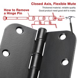 30 Pack Rounded Matte Black Door Hinges 3.5 Inch 5/8" Radius Interior 3 1/2" Flat Iron Bifold Residential Standard Bedroom Indoor for Doors 3 ½"Hardware Control House Home Decor Essentials Accessories | TDCHINGES