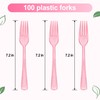 100 Pcs Pink Glitter Plastic Forks, Disposable Heavy Duty Pink