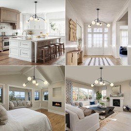 PAKOKULA Modern Chandelier 5 Light Black Glass Globe Chandelier Mid Century Sputnik Ceiling Light Fixtures for Dining Room Kitchen Island Bedroom Living Room