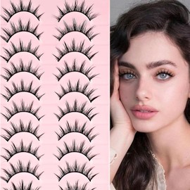 Künstliche Wimpern, Falsche Wimpern, natürlicher Look, Manga Lashes, Cosplay Lashes, Curly Cat Eye Lashes, Extensions Falsche Wimpern, Natürlichem Wispy-Volumen Katzenauge Wimpern