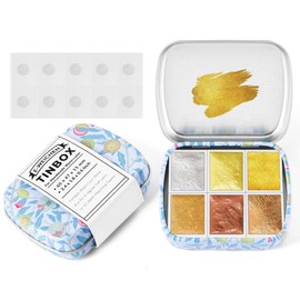 Art Supplies Handmade Watercolors Paint Set - 6 Metallic Gold Colors Half Pans Glitter Solid Water Color- Metal Case Sparkle Pearlescent Watercolour for Artists. White Gold