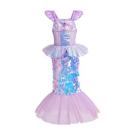 Lito Angels Little Mermaid Princess Fancy Dress Up Costume Birthday Party Outfit for Kids Girls Age 4-5 Years, Purple (Tag Number 110)