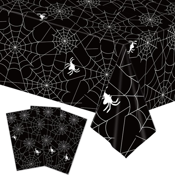 Pedenty 3-Piece 54 x 108 Inch Spider Web Halloween Tablecloth