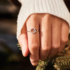 HUASAI Silver Hope Ring for Women Adjustable Rhinestone Circle Jewelry Big Sister Little Sister Gift Birthday Christmas Jewelry for Her