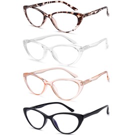 EYEURL 4-Pack Cat Eye Reading Glasses for Women- Blue Light Blocking Readers with Spring Hinges,Anti-Glare Reading Glasses,2.5