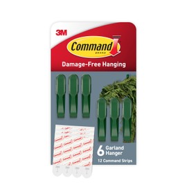 Command Garland Holder, Fireplace Mantle Garland Holder for Displaying Garlands, Wreaths, and Holiday Decor Without Leaving Damage, Holes, or Residue, Holds 2lbs, Green, 6 Pack