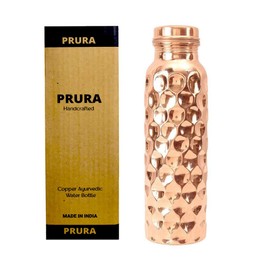 PRURA Copper Water Bottle Diamond Regular Pure Copper Bottle Yoga Water Bottle Ayurveda Health Benefits Leak Proof (900ml/30oz, Design 1)
