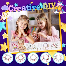 BEIKEETOO Charm Bracelet Making Kit for Girls 8-12, DIY Bead Jewelry Making Kit with Box, Arts and Crafts for Kids 6-8 Gifts for Girl Toys Age 6 7 8 9 10 11 12 Festival Birthday