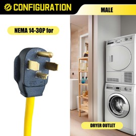 LAVANDINO 4 Prong to 3 Prong Welder Plug Adapter 220V, NEMA 14-30P to 6-50R Dryer to Welding Converter Cord 1FT, 30 Amp Male to 50 Amp Female, 10 AWG*3C