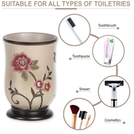 Zahari Home 4pc Larrisa Floral Bathroom Accessories Sets Modern Classic Flower Soap Dispenser, Tumbler, Tooth Brush Holder and Soap Dish Holder Luxury Decor Unique Design Stylish Bathroom Sets