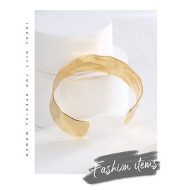 Chic Wide Chunky Gold Bangle Cuff Wrist Bracelet for Women Trendy Minimalist Adjustable 14K Gold Plated Dainty Daughter Gifts Birthday