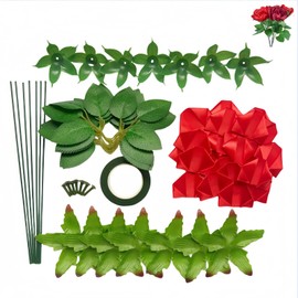 LatinaFlorista DIY Ribbon Rose Kit, Makes 7 Eternal Roses, Complete Craft Set with Premade Petals, Stems, Leaves, Crafting Unique Gift of Forever Flowers Ramos Bouquets (7 Roses Kit -Red)