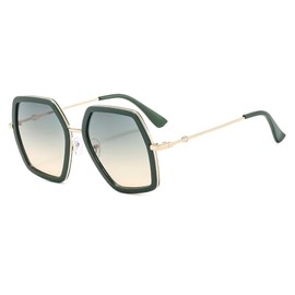 iKANOO Oversized Sunglasses for Women Men Fashion 70s Disco Glasses Hexagon Inspired Designer Red Green Shades (GREEN)