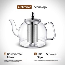 HIWARE 1500ml Glass Teapot with Removable Infuser, Stovetop Safe Tea Kettle, Blooming and Loose Leaf Tea Maker Set