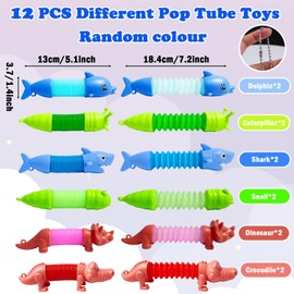 Yeefunjoy Pack of 12 Pop Tubes, Anti-Stress Fidget Toys, Sensory Toy, Rotatable 360°, Party Bag Children's Birthday, Funny Educational Stress Relief Toy, Gift for Children and Adults