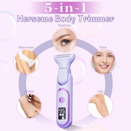 Herseme Bikini Trimmer, 5 in 1 Women's Electric Shaver, Womens Electric Razor with Detachable Head, Rechargeable Bikini Shaver for Body, Bikini Line, Legs, Wet Dry Use