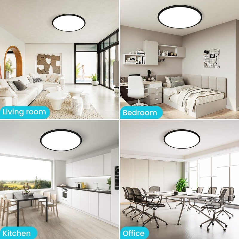 libtit 16.5 Inch Large Black Flush Mount Ceiling Light, 4200LM
