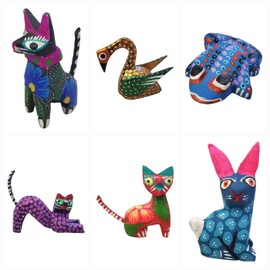 Alebrijes Mexican folk wood carving sculptures oaxacan alebrije set mexican widdling carvings animal figurines from oaxaca art decor (Set 10)