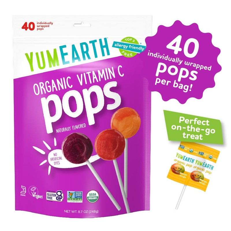 YumEarth Organic Lollipops, Assorted Flavors - Allergy Friendly, Non GMO,