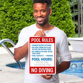 Sigo Signs, Custom Pool Rules Shower Before Entering No Food No Drinking Sign, 10x14 Inches, Rust Free .040 Aluminum, Fade Resistant, Made in USA