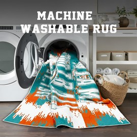 Miami Living Room Rug for Bedroom Machine Washable Football Sports Area Rugs Carpet Non-Slip Backing for Boys and Man Cave Decor 5x7