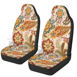 Qpednta Boho Floral Car Seat Covers 2 Pcs Stretch Polyester Fabric Cover Waterproof Car Seat Cover Easy Installation Universal Size Fit for Most Cars SUVs Trucks Vans