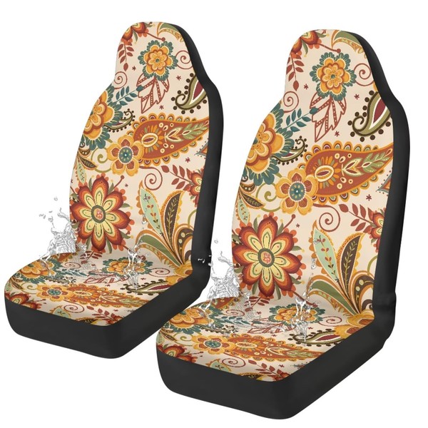 Qpednta Boho Floral Car Seat Covers 2 Pcs Stretch Polyester