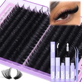 Lash Clusters Kit 14-20MM Long Eyelash Extension Kit 192Pcs Thick Volume DIY Lash Extensions Kit Fluffy Cluster Lashes D Curl Individual Lashes Kit 120D+150D Mink Cluster Eyelash Extensions Kit