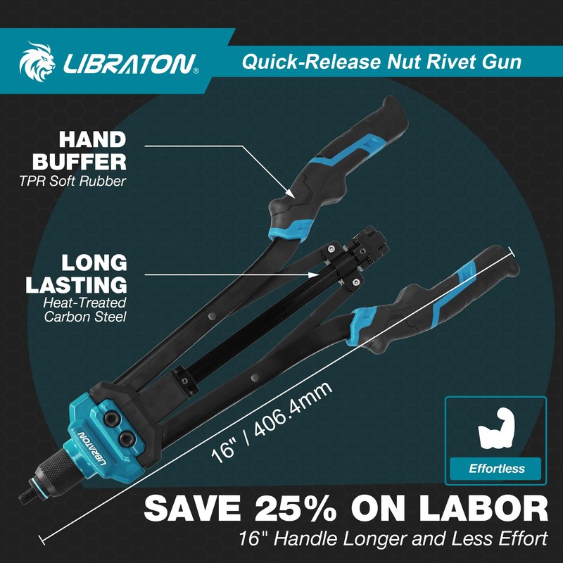 LIBRATON Rivet Nut Tool, 16" Rivnut Tool Kit, Hand Rivet