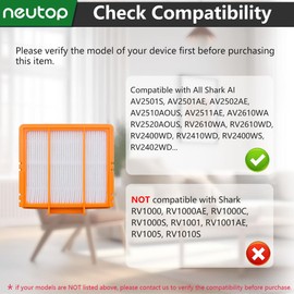 Neutop Replacement Filters Compatible with All Shark AI AV2501S AV2501AE AV2502AE RV2520AOUS AV2510AOUS AV2511AE RV2610WA RV2610WD Robot Vacuums with Self-Empty Base, 4-Pack.