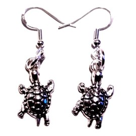 Antique Silver Tortoise/Turtle (20mm x 12mm) Earrings on Sterling Silver Hooks
