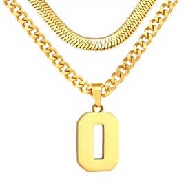 KLIFOWDY Number Necklace, Layered Necklace for Men, Jersey Number Necklace for Boy Athlete, 18+20 In Gold Chain for Men With Number 0 Pendant, Basketball Football Baseball Number Necklaces for Boys