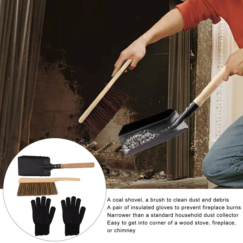 Fireplace Ash Shovel Brush Set Coal Hearth Clean Tools for
