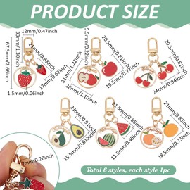 PH PandaHall 6 Styles Fruit Keychains, Cherry Keychain Strawberry Keyrings Orange Charm Apple Key Ring Golden Keychain Purse Charms Bag Charm for Handbags Birthday Christmas Gifts Stocking Stuffers