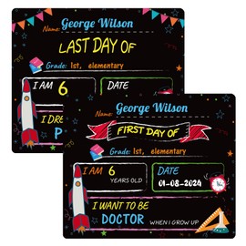 MoKo First Day of School Board, Back to School Chalkboard Sign, First Day Sign for Preschool Kindergarten, 10x12 Double Sided Reusable Wooden Chalkboard for Kids Girls Teen, Rocket Black