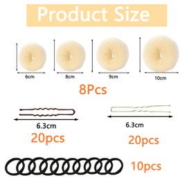 Total 58Pcs,40pcs U Shape Hair Pins And10 Black Hair Rings,8 Pcs Hair Bun Maker Bun Donut For Hair,Hair Donut For Girls Kids Women DIY Hair Styles Dancer