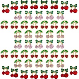 qiipii 52Pcs 2 Styles 3D Cherry Nail Charms Red Pink Cherries Nail Art Rhinestones Shiny Gems Studs Cute Fruit Diamonds Crystals Luxury Jewelry Supplies for Nails Face Makeup Women DIY Crafts Phones