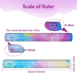 Grevosea 2 Pieces 30cm/12inch Rulers, Shatterproof Flexible Ruler Plastic Ruler Straight Edge Ruler Colorful Bendable Ruler for Kids & Adults Students School Classroom Home Office