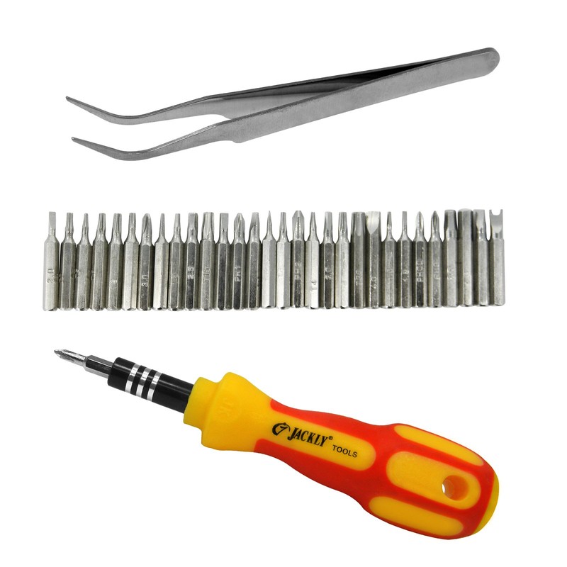 Jackly Schraubendreher Set 32-in-1 verschiede Bits und Schraubendreher, Pinzette, gelb,
