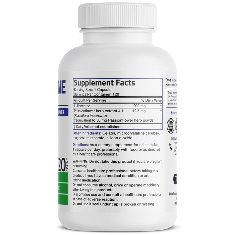 Bronson L-Theanine 200mg (Double-Strength) with Passion Flower Herb, Non-GMO Gluten-Free