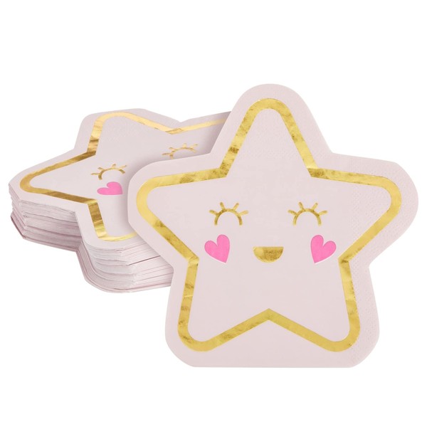 Paquete de 50 servilletas de estrella rosa para decoración de baby shower de estrella brillante para niñas (6.5 pulgadas)