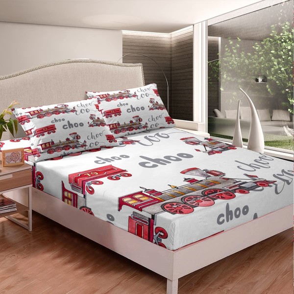 Cartoon Car Bed Sheet Set Kids Train Fitted Sheet Boys