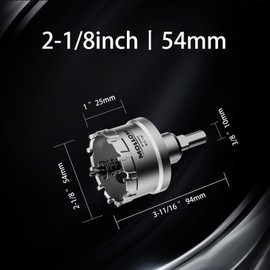 Mollom (2-1/8''|54mm) Heavy Duty Carbide Hole Saw with 2 Pilot Drill Bits, Hole Cutter cuts Stainless Steel, mild Steel, Iron, Copper, Brass, Plastic