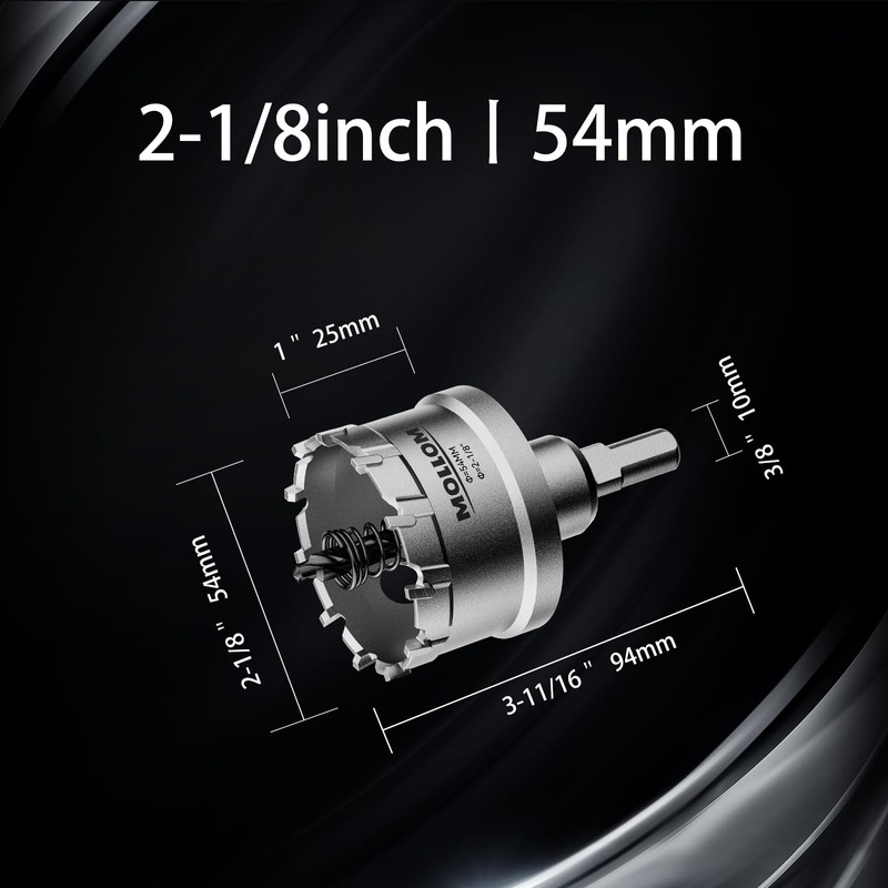 Mollom (2-1/8''|54mm) Heavy Duty Carbide Hole Saw with 2 Pilot