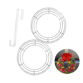Ja'Cor (2 Pack) Round Metal Wire Wreath Frames Ring Forms 14 Inch Bundle with 1Pc-Clear Acrylic Hanger, DIY Crafts Deco Mesh Wreaths for Easter Valentines Day Wedding Christmas
