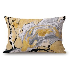 Black Gold Golden and Silver Marble Ink Abstract Painting Cotton Linen Decorative Throw Pillow Case Cushion Cover Pillowcase for Couch Sofa Bed,12 X 20 Inches