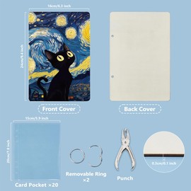 SUPERDANT Starry Sky Cat Greeting Card Holder Organizer Black Cat Sky Wooden Card Keeper Binder Birthday Cards Keeper Photo Album Cover with Punch and 20pcs Inner Pockets Wedding Keepsake Gifts