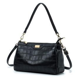 imeetu - Bolso de hombro con 2 correas extraíbles para mujer, piel auténtica con múltiples bolsillos, bolsa con asa superior, Negro-1